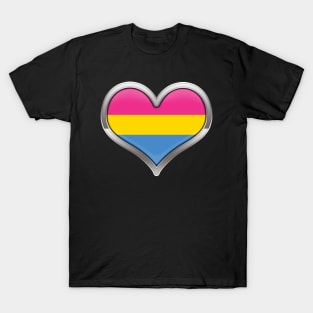 Large Pansexual Pride Flag Colored Heart with Chrome Frame T-Shirt